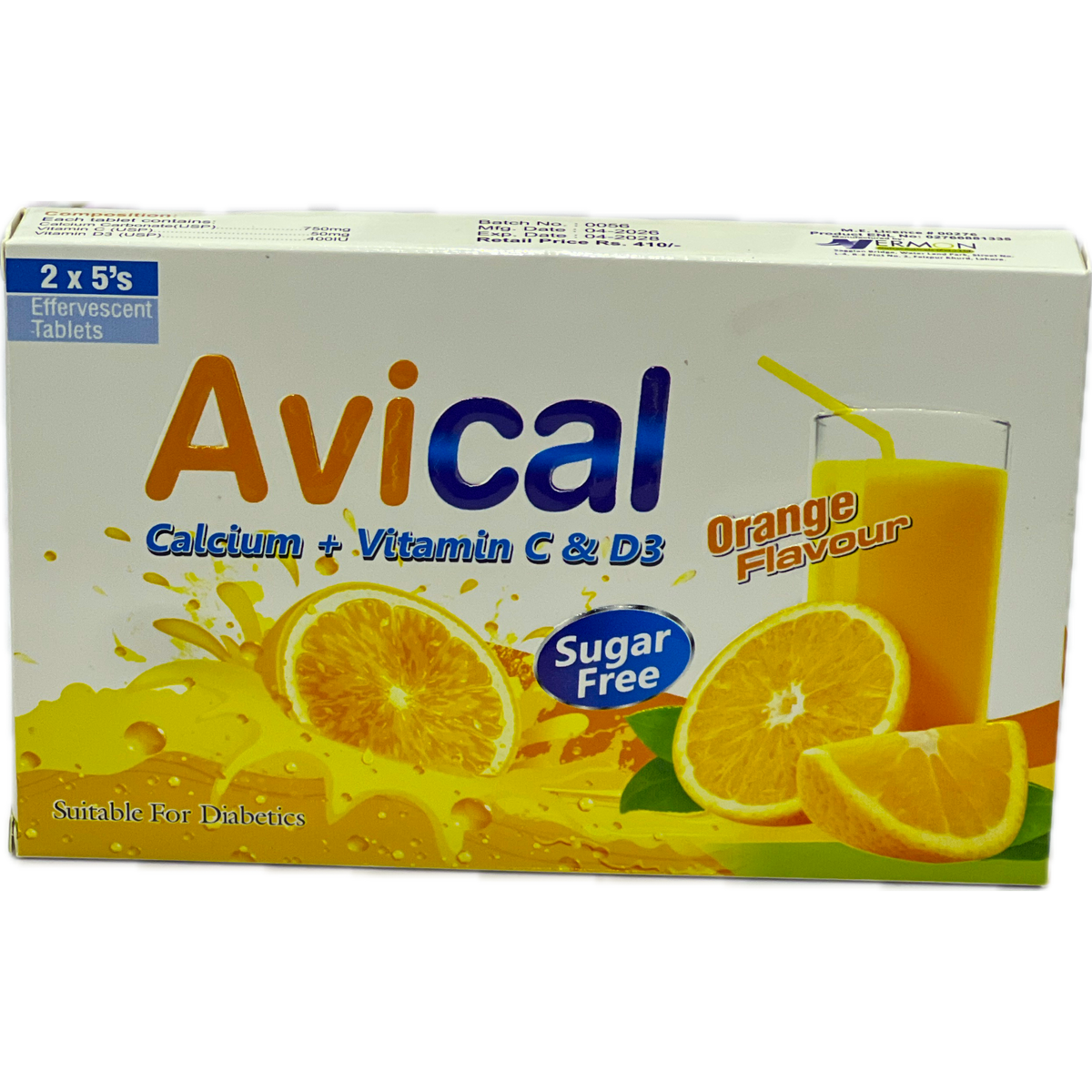 Avical Calcium + Vitamin C & D3 Orange Flavour - 10 Effervescent Tablets (2 x 5's)