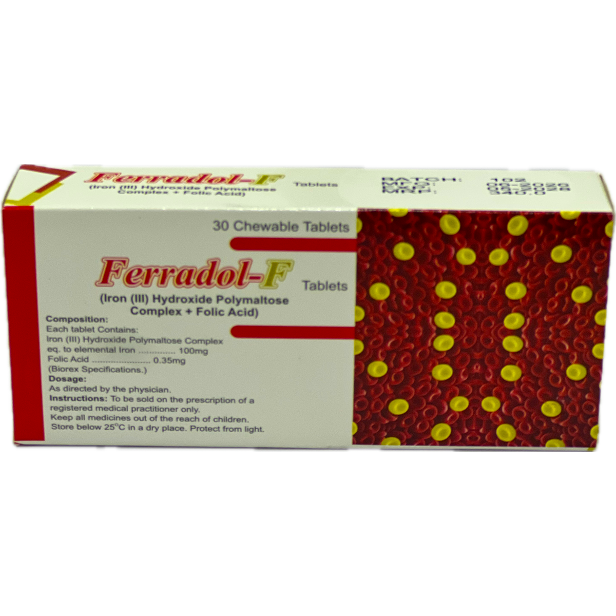 Ferradol-F Iron Hydroxide Polymaltose Complex + Folic Acid Chewable Tablets - 30 Chewable Tablets