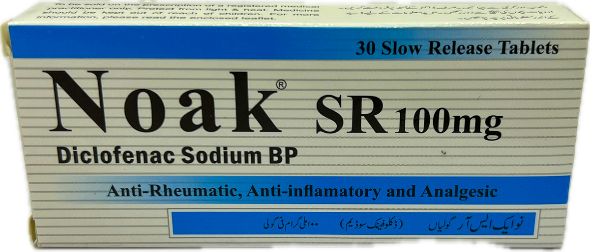Noak SR 100mg Tablets - Diclofenac Sodium BP 100mg - 30 Slow Release Tablets