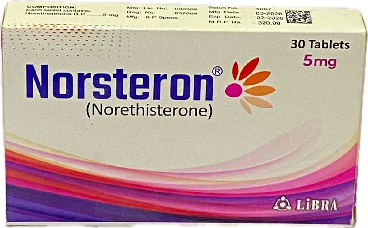 Norsteron 5mg Tablets - Norethisterone B.P 5mg - 30 Tablets