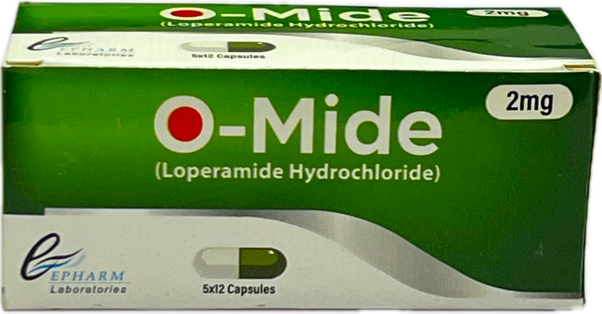 O-Mide 2mg Capsules - Loperamide Hydrochloride 2mg - 5x12 Capsules - Epharm