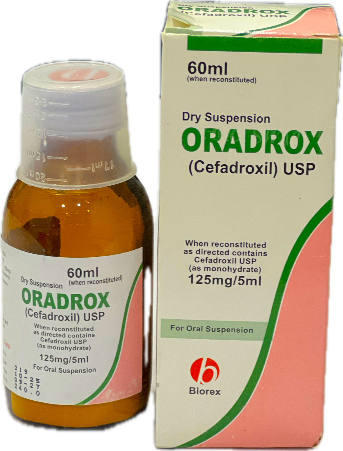 Oradrox Dry Suspension 60ml - Cefadroxil USP 125mg/5ml - For Oral Suspension - Biorex