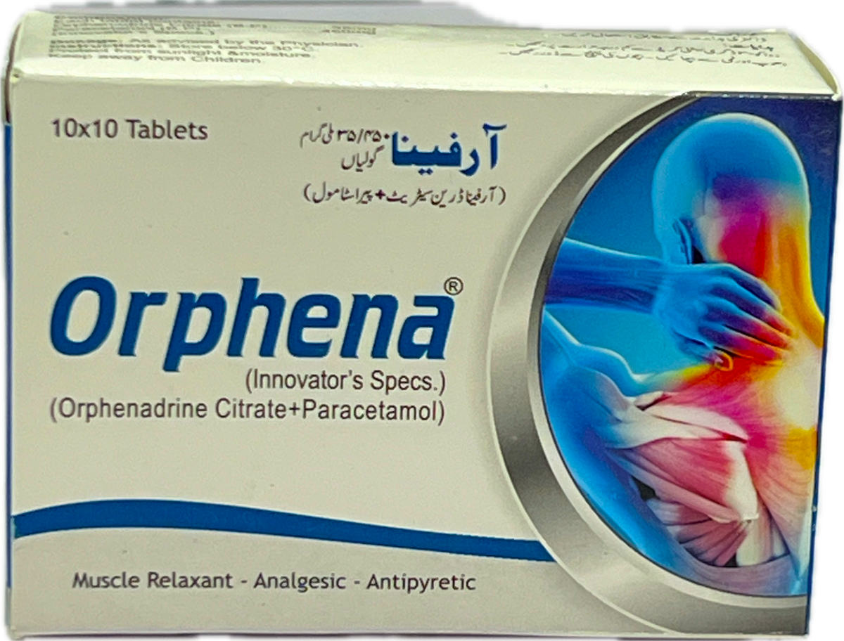 Orphena Tablets - Orphenadrine Citrate 50mg + Paracetamol 650mg - 100 Tablets - Muscle Relaxant