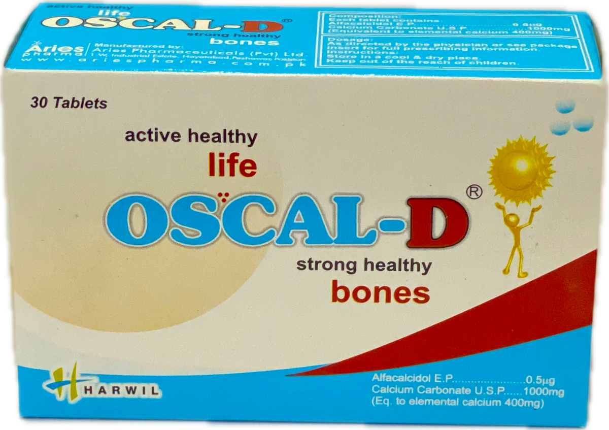 : Oscal-D Tablets 30s - Alfacalcidol 0.5mcg + Calcium Carbonate 1000mg - Strong Healthy Bones