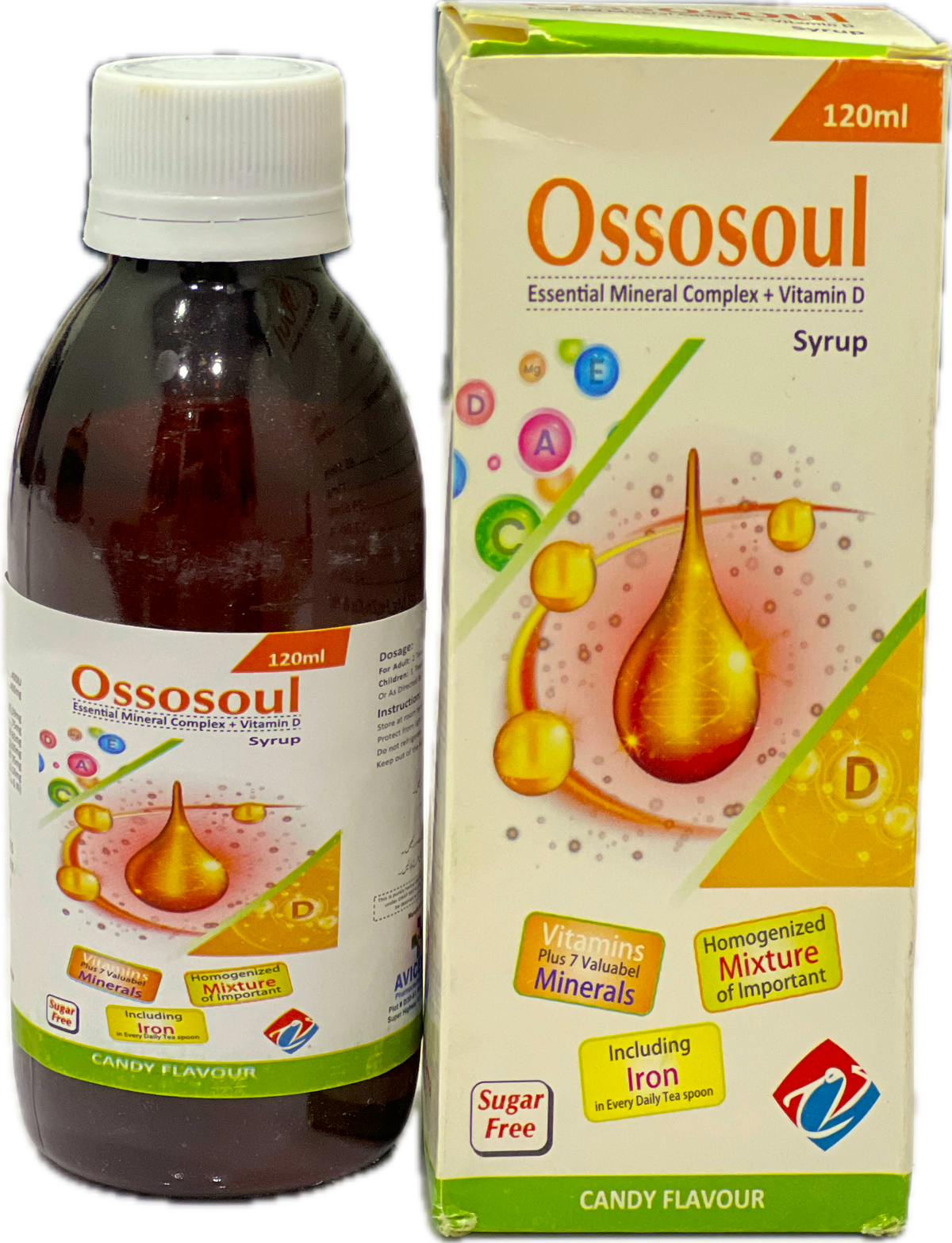 Ossosoul Syrup 120ml - Essential Mineral Complex + Vitamin D - Candy Flavour - Sugar Free