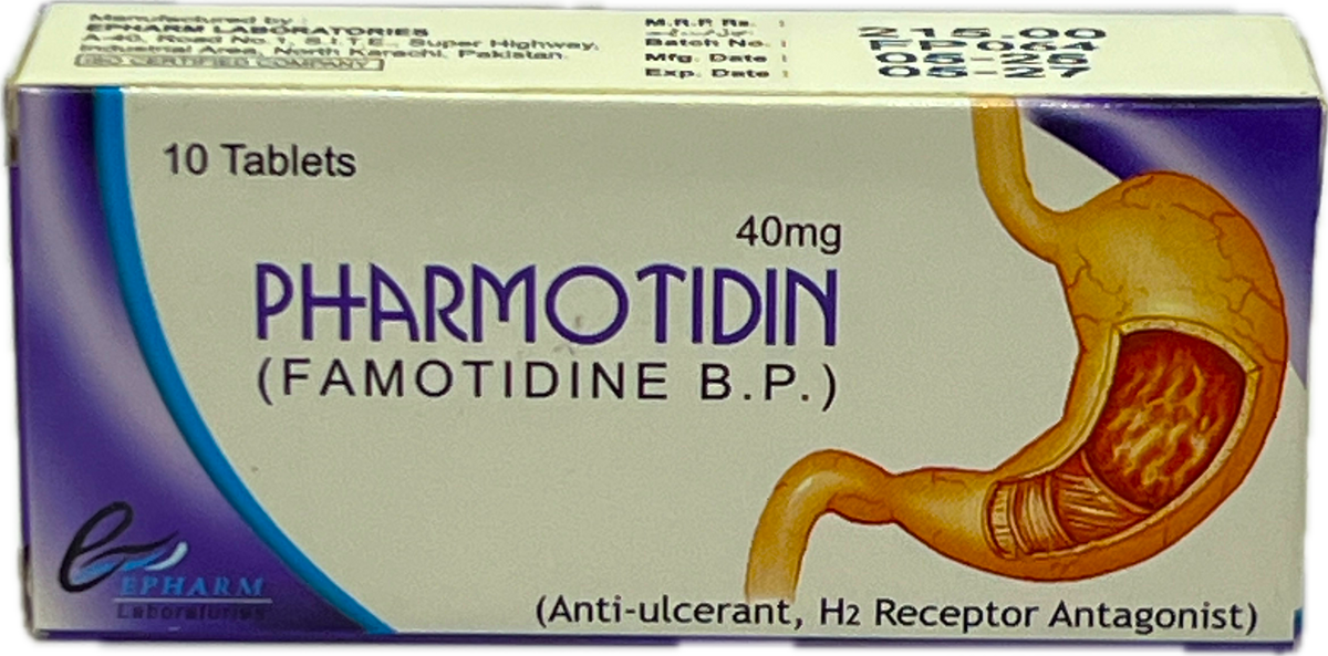 Pharmotidin 40mg Tablets 10s - Famotidine B.P. 40mg - Anti-ulcerant H2 Receptor Antagonist