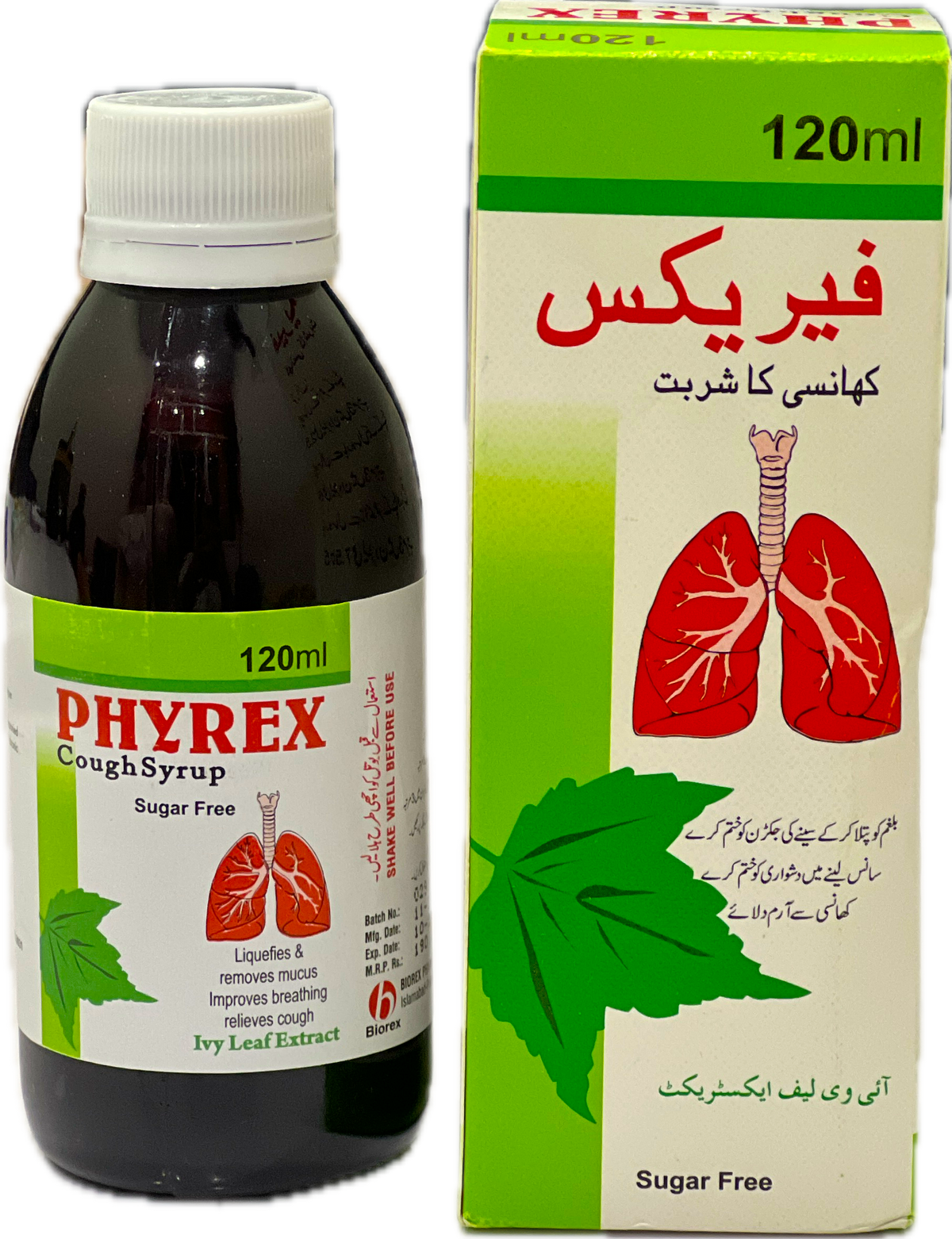 Phyrex Cough Syrup 120ml Sugar Free - Ivy Leaf Extract - Liquefies & Removes Mucus