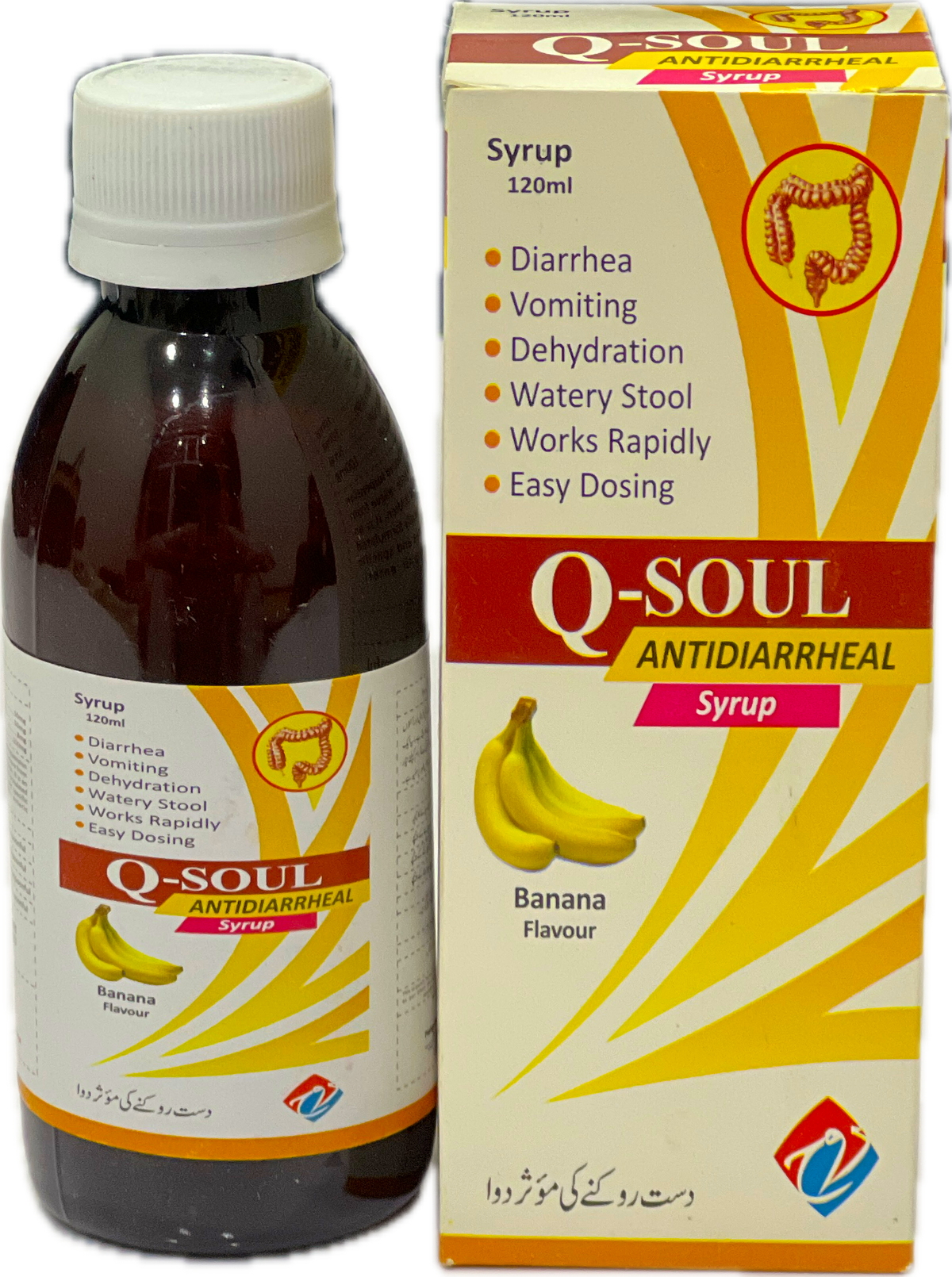 Q-Soul Antidiarrheal Syrup 120ml - Banana Flavour - For Diarrhea Vomiting Dehydration