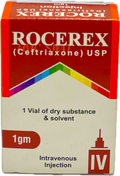 Rocerex 1gm IV Injection - Ceftriaxone USP 1gm - 1 Vial Dry Substance & Solvent