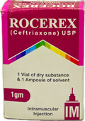Rocerex 1gm IM Injection - Ceftriaxone USP 1gm - 1 Vial Dry Substance & 1 Ampoule Solvent