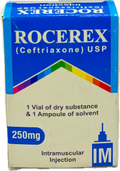 Rocerex 250mg IM Injection - Ceftriaxone USP 250mg - 1 Vial Dry Substance & 1 Ampoule Solvent