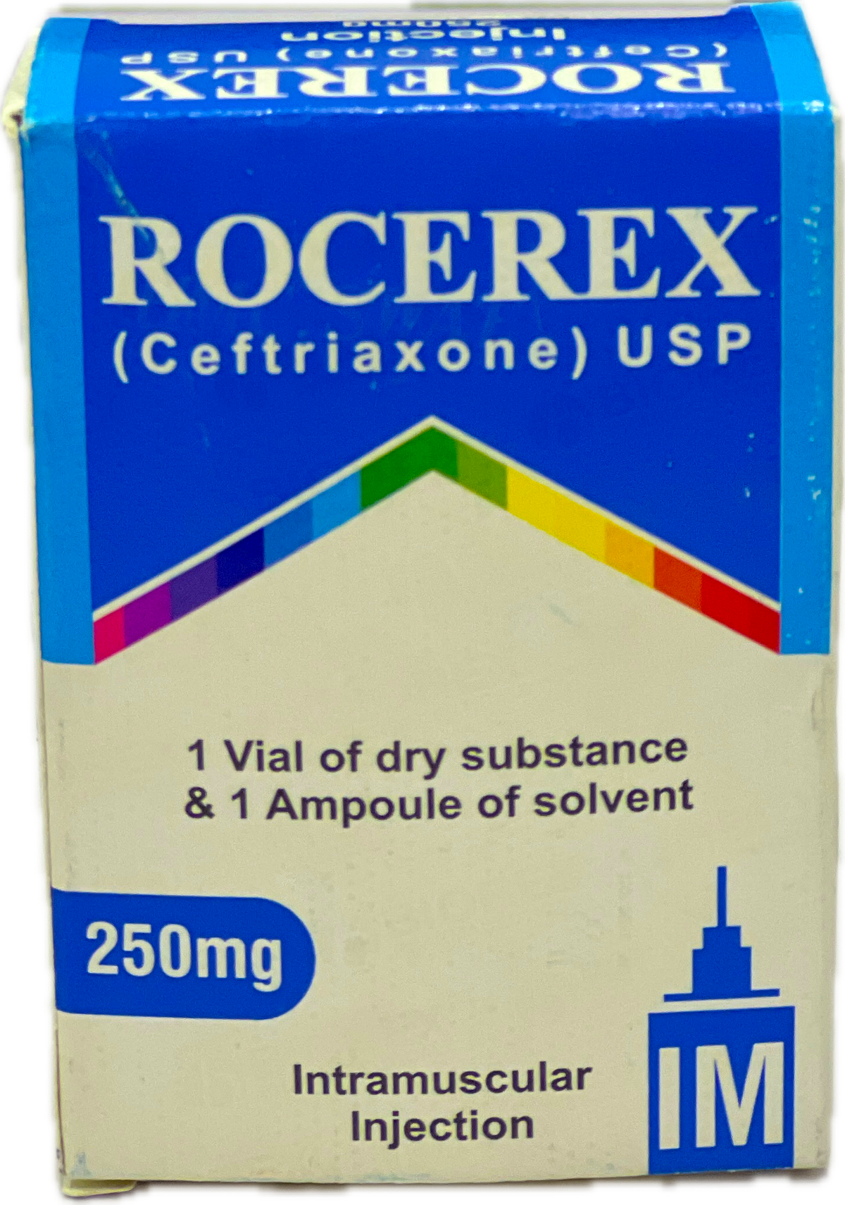 Rocerex 250mg IM Injection - Ceftriaxone USP 250mg - 1 Vial Dry Substance & 1 Ampoule Solvent