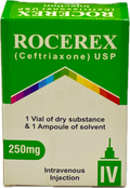 Rocerex 250mg IV Injection - Ceftriaxone USP 250mg - 1 Vial Dry Substance & 1 Ampoule Solvent