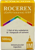 Rocerex 500mg IM Injection - Ceftriaxone USP 500mg - 1 Vial Dry Substance & 1 Ampoule Solvent