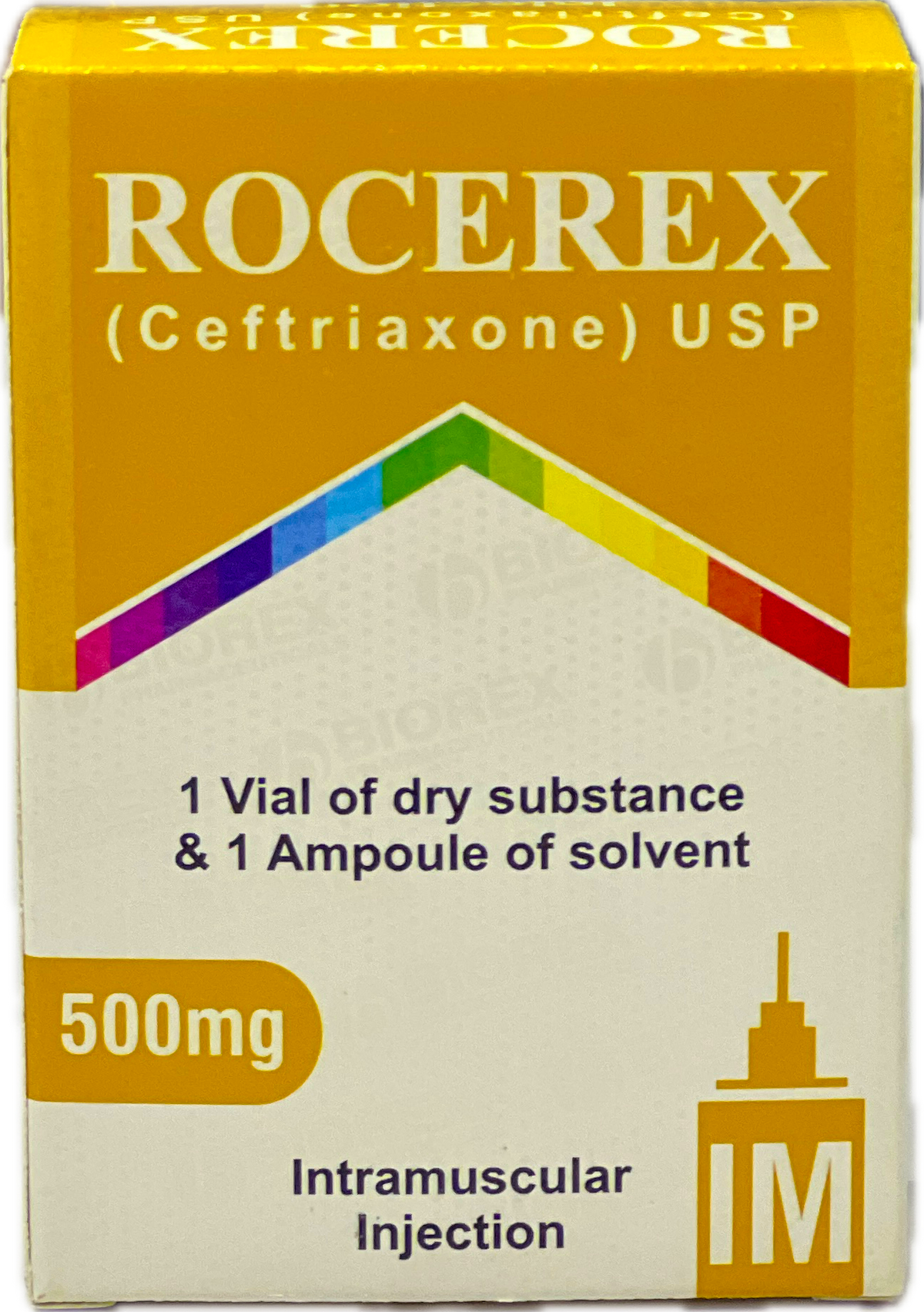 Rocerex 500mg IM Injection - Ceftriaxone USP 500mg - 1 Vial Dry Substance & 1 Ampoule Solvent