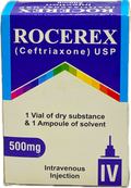 : Rocerex 500mg IV Injection - Ceftriaxone USP 500mg - 1 Vial Dry Substance & 1 Ampoule Solvent
