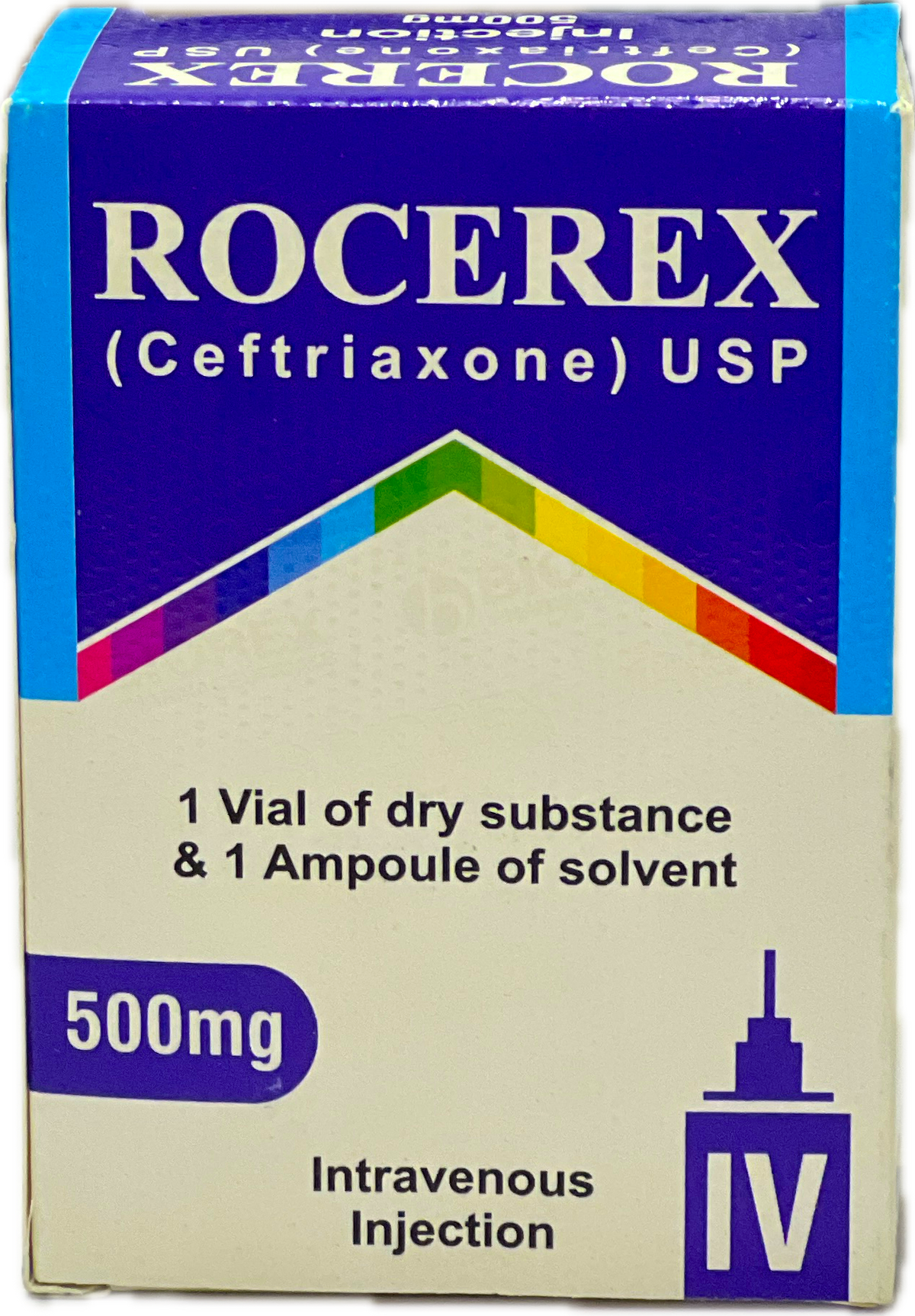 : Rocerex 500mg IV Injection - Ceftriaxone USP 500mg - 1 Vial Dry Substance & 1 Ampoule Solvent