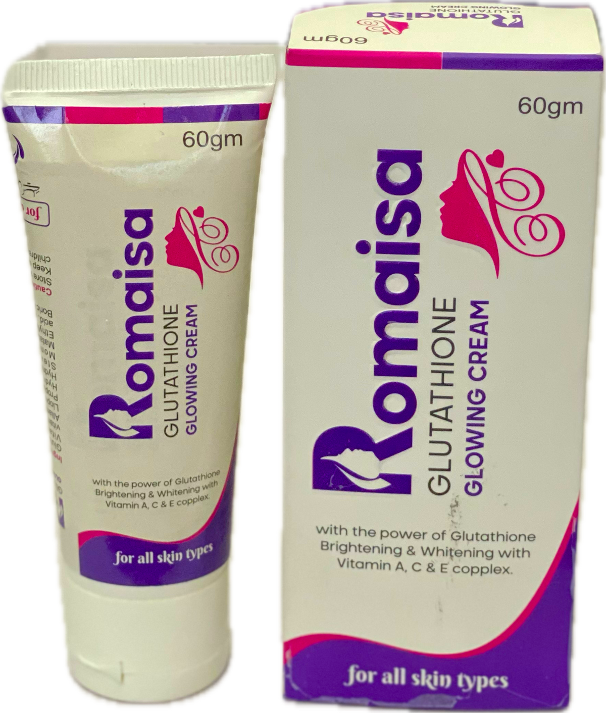 Romaisa Glutathione Glowing Cream 60gm - Brightening & Whitening with Vitamin A C & E Complex - For All Skin Types