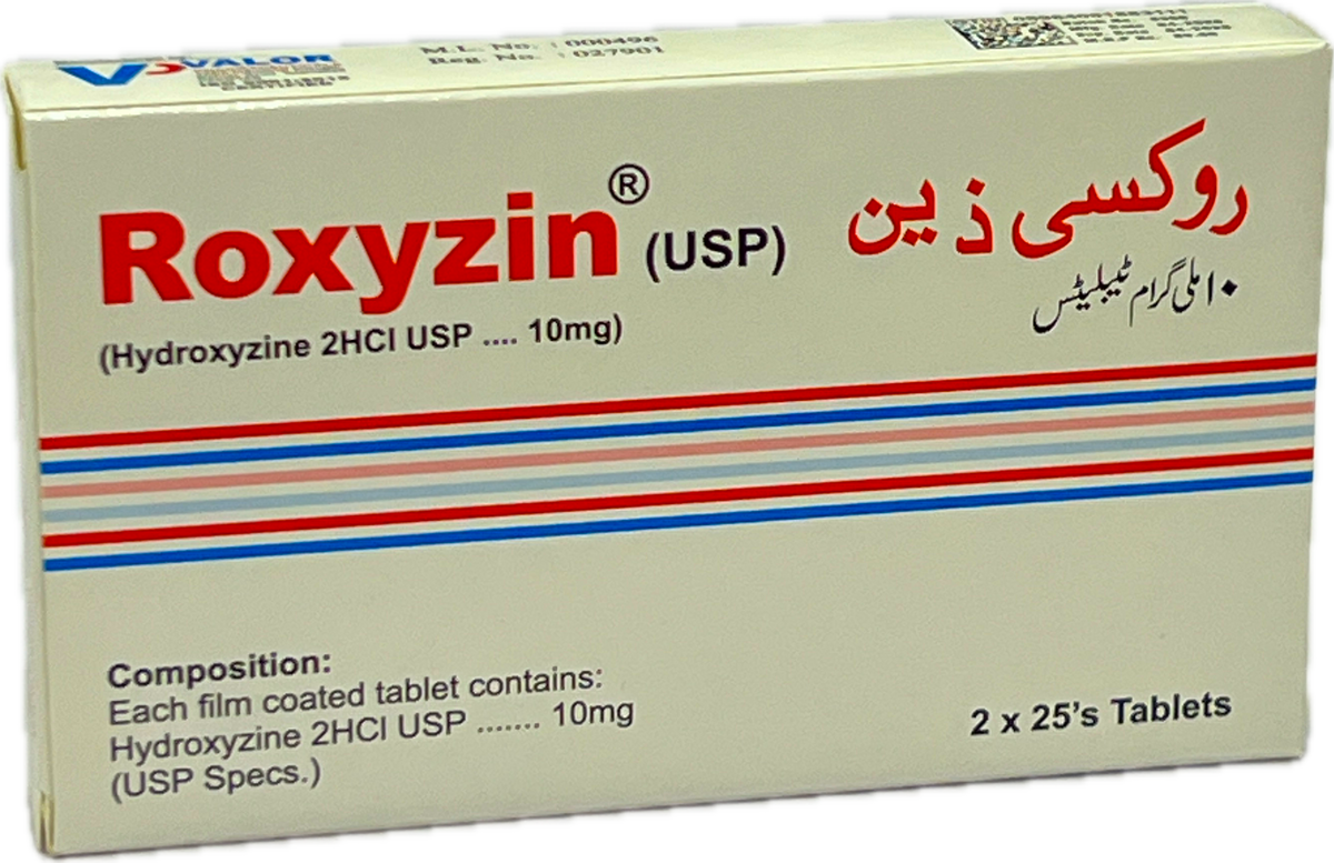 Roxyzin 10mg Tablets 50s - Hydroxyzine 2HCl USP 10mg - Valor - Antihistamine Anxiolytic
