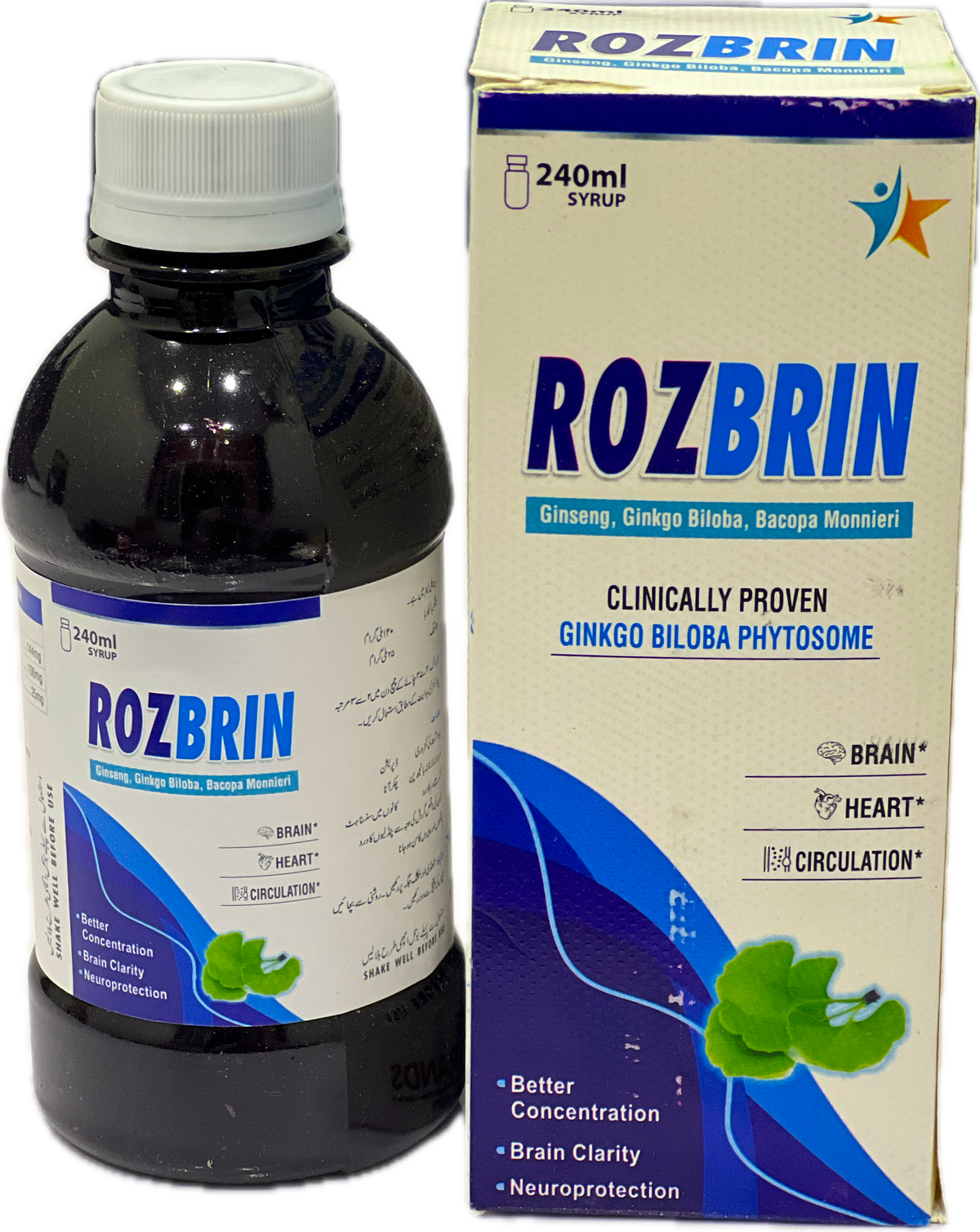 Rozbrin Syrup 240ml - Ginseng Ginkgo Biloba Bacopa Monnieri - Brain Heart Circulation - Better Concentration