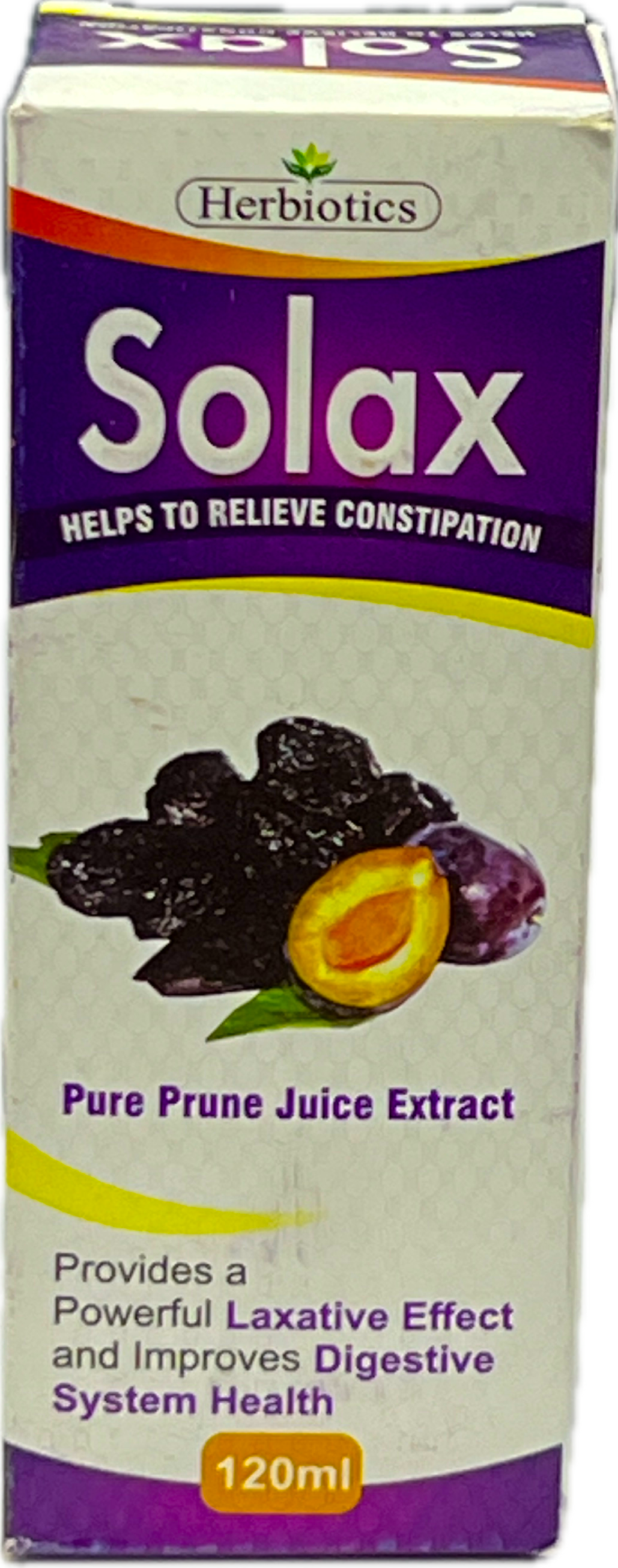 Solax Syrup 120ml - Pure Prune Juice Extract - Helps To Relieve Constipation - Herbiotics
