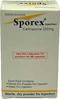 Sporex Injection 250mg - Ceftriaxone 250mg Sterile Dry Powder for Injection - Intravenous + IM