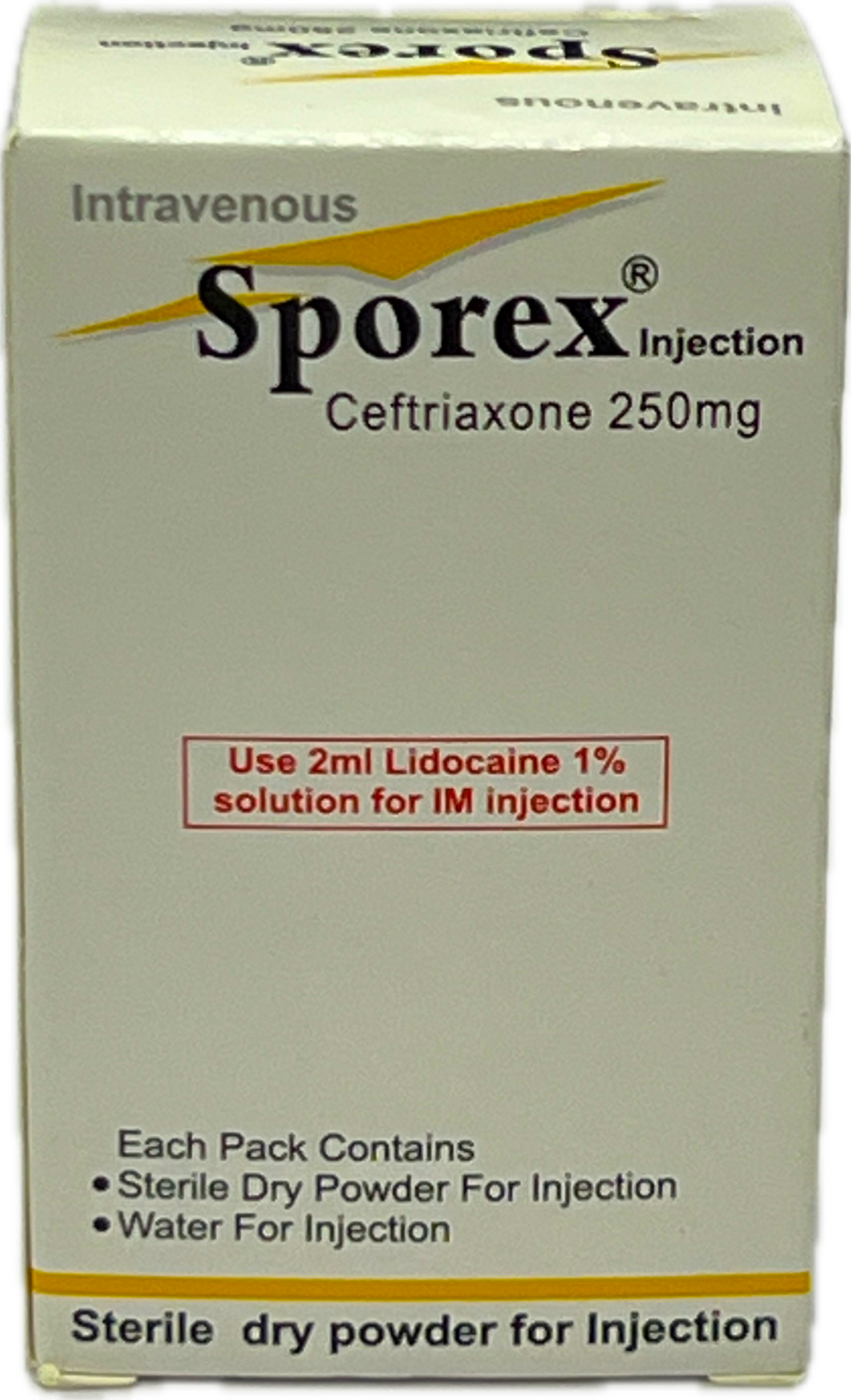 Sporex Injection 250mg - Ceftriaxone 250mg Sterile Dry Powder for Injection - Intravenous + IM