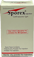 : Sporex Injection 1gm - Ceftriaxone 1gm Sterile Dry Powder for Injection - IV/IM Antibiotic