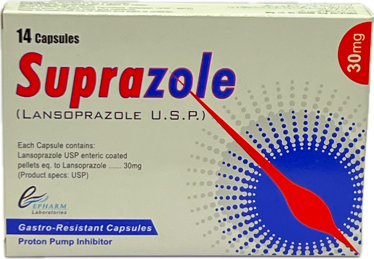 Suprazole Capsules 30mg 14s - Lansoprazole USP 30mg - Gastro-Resistant - Proton Pump Inhibitor - Epharm
