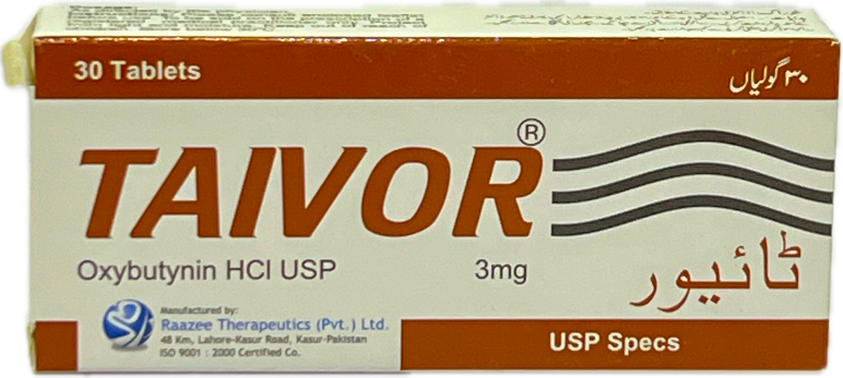 Taivor Tablets 3mg 30s - Oxybutynin HCl USP 3mg - Antispasmodic For Overactive Bladder - Raazee Therapeutics