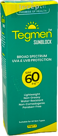 Tegmen Sunblock SPF 60 PA+++ 50gm - Broad Spectrum UVA & UVB Protection - Incepta