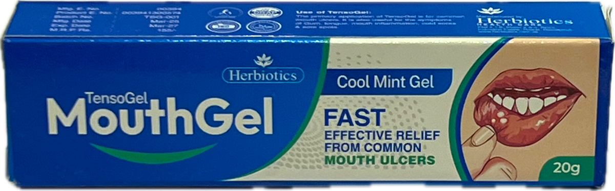 TensoGel Mouth Gel 20g - Cool Mint Gel - Fast Effective Relief From Common Mouth Ulcers - Herbiotics