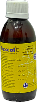 : Texcol E Syrup 120ml - Guaifenesin 50mg + Salbutamol 1mg / 5ml - Expectorant For Chesty Cough & Bronchospasm - Raazee