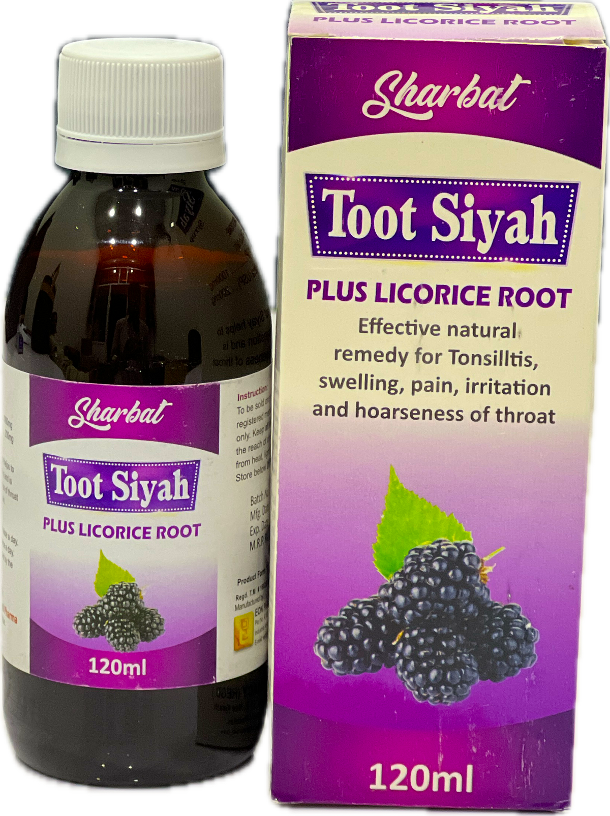 Sharbat Toot Siyah Plus Licorice Root 120ml - Natural Remedy For Tonsillitis Throat Swelling Pain & Hoarseness