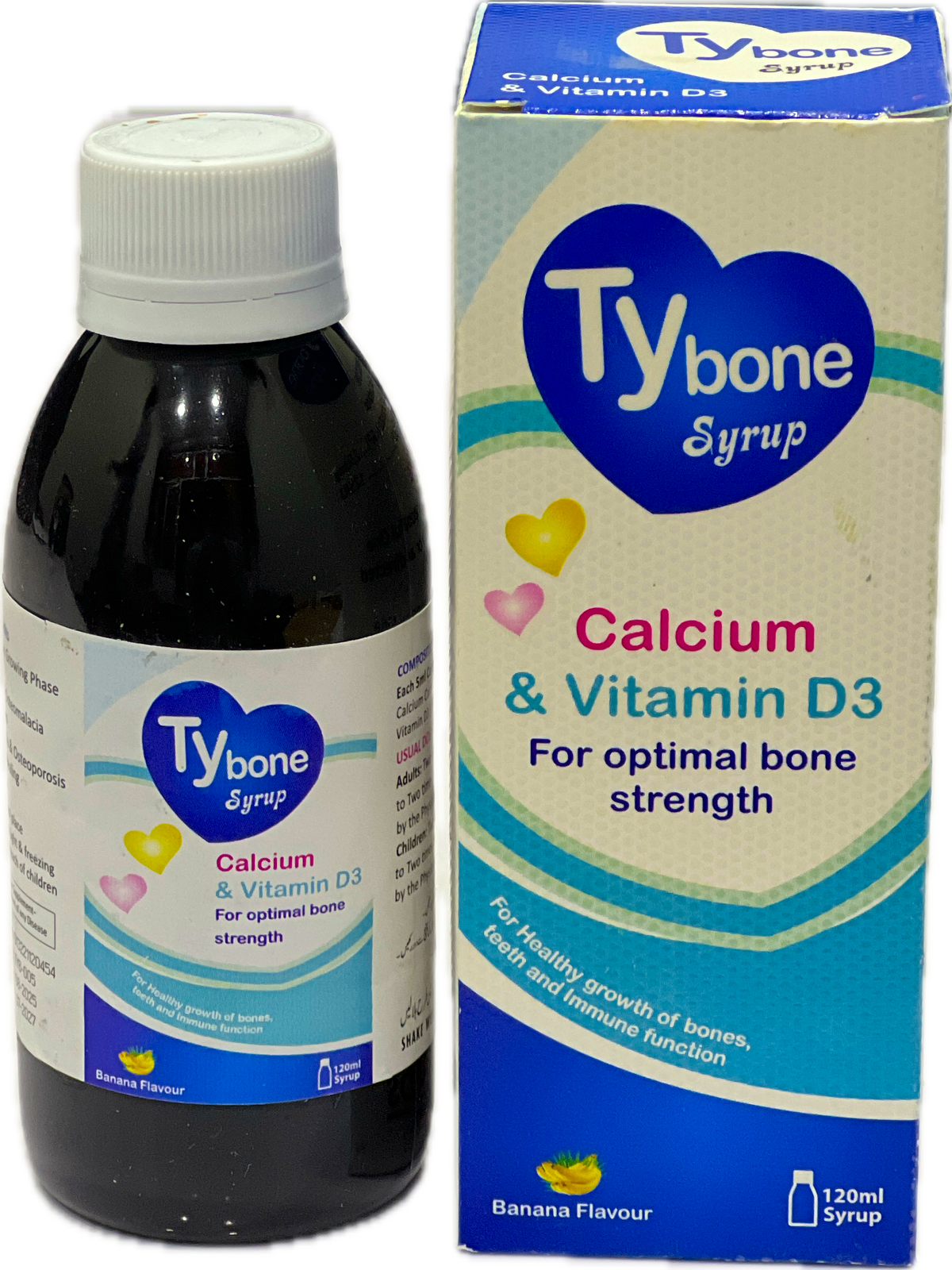 : Tybone Syrup 120ml - Calcium & Vitamin D3 Banana Flavour - For Optimal Bone Strength