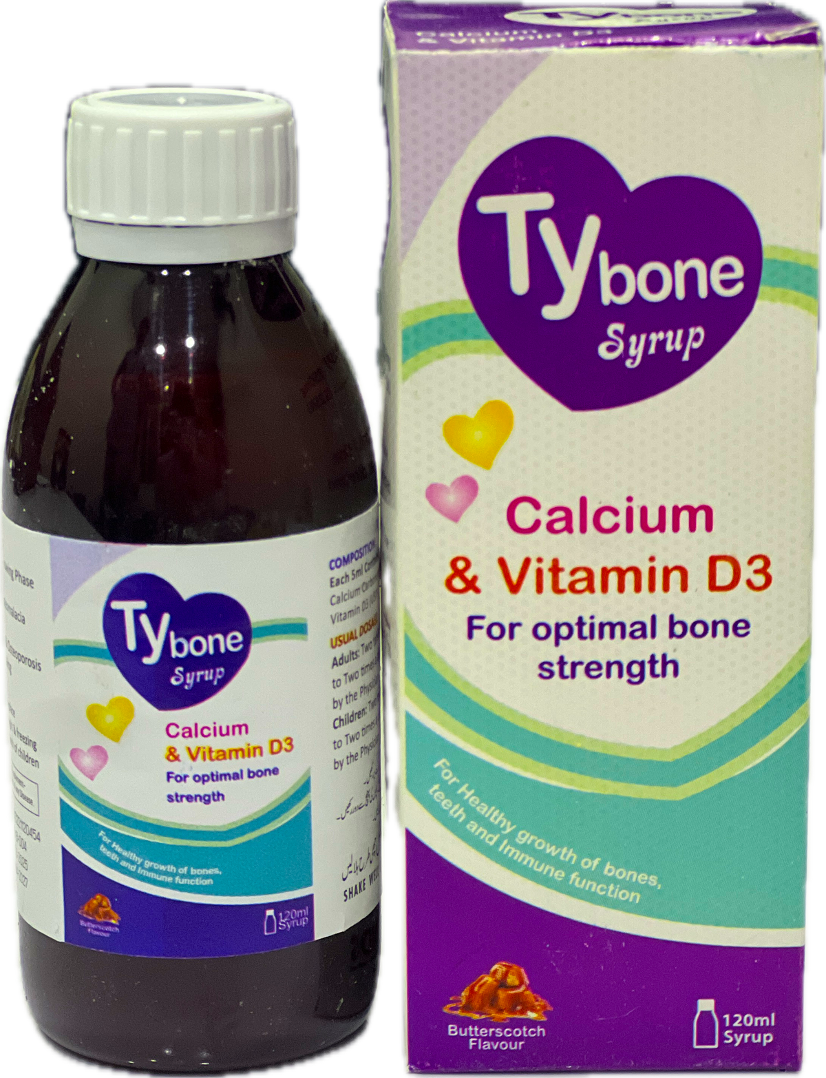 Tybone Syrup 120ml - Calcium & Vitamin D3 Butterscotch Flavour - Bone Strength