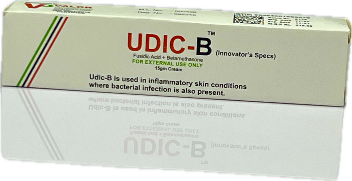 : Udic-B Cream 15g - Fusidic Acid + Betamethasone - For Inflammatory Skin With Infection
