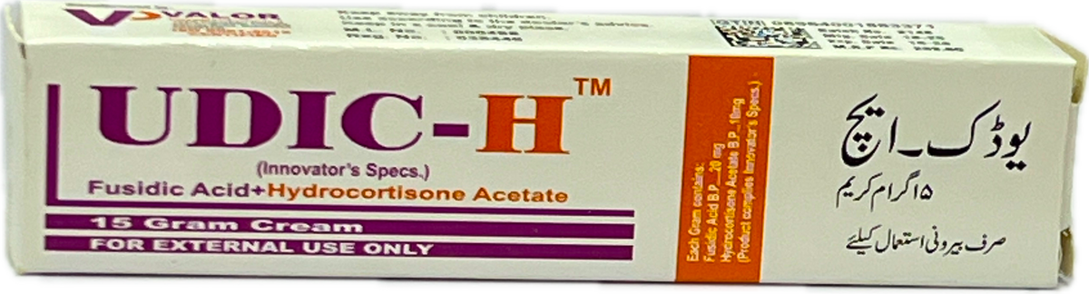 Udic-H Cream 15g - Fusidic Acid BP 20mg + Hydrocortisone Acetate BP 10mg - Antibiotic Steroid