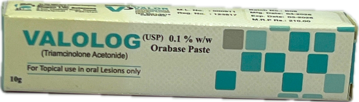 : Valolog Orabase Paste 0.1% w/w - Triamcinolone Acetonide USP - For Oral Lesions 10g