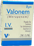 Valonem Injection 1gm - Meropenem - Powder For IV Injection Infusion - 1 Vial + 2x10mL