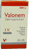 Valonem Injection 500mg - Meropenem - Powder For IV Injection Infusion - 1 Vial + 1x10mL
