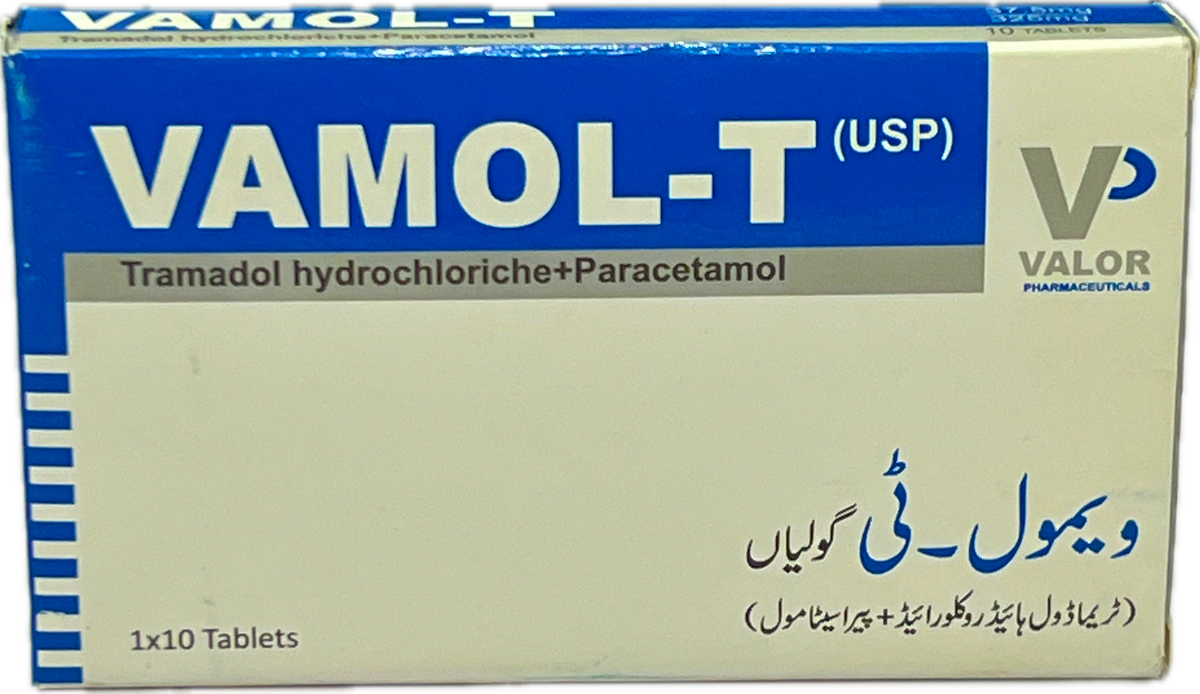 Vamol-T Tablets USP - Tramadol Hydrochloride + Paracetamol - 37.5mg/325mg - 1x10 Tablets