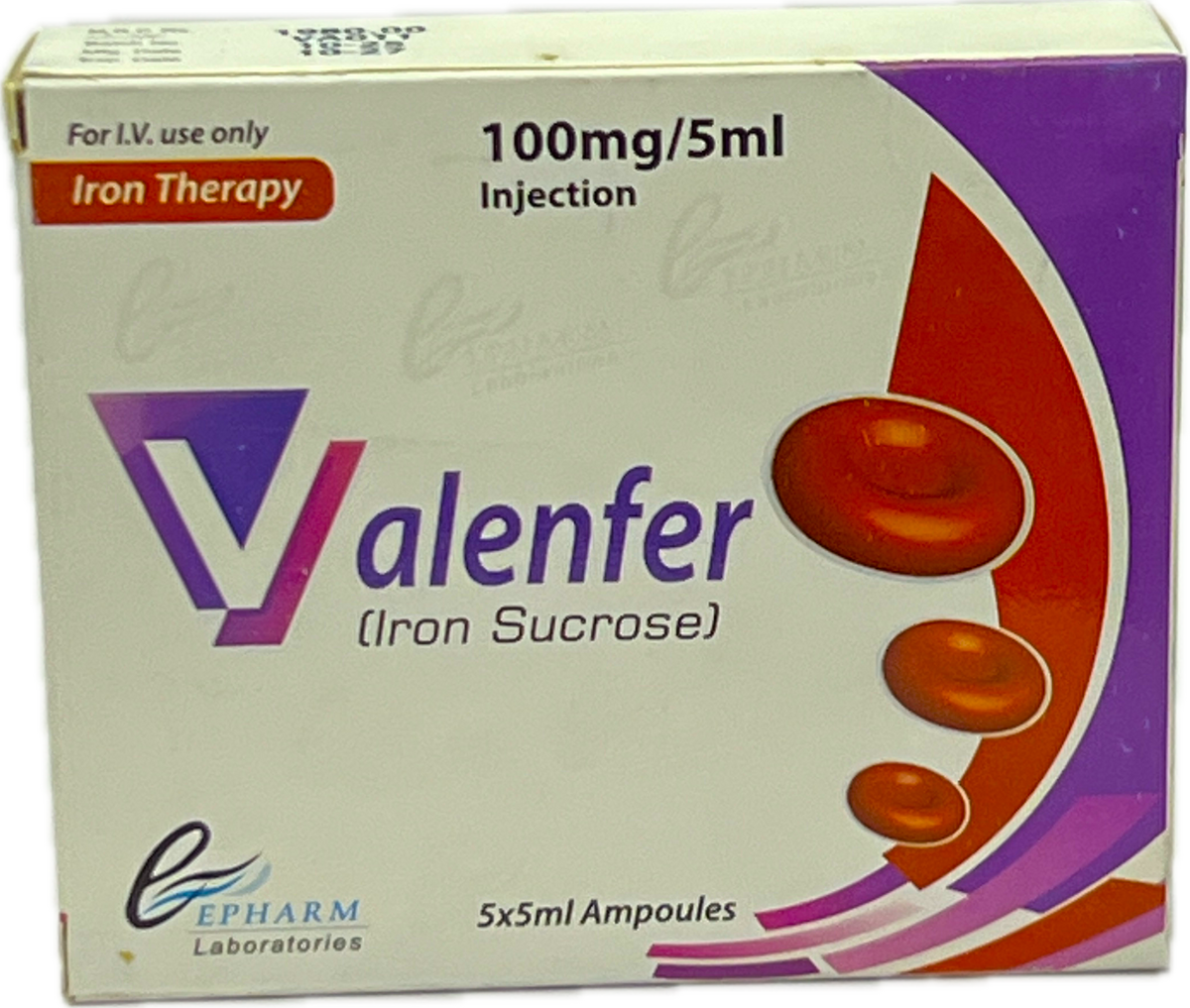 Valenfer Injection 100mg/5ml - Iron Sucrose - Iron Therapy I.V. Use Only - 5x5ml Ampoules