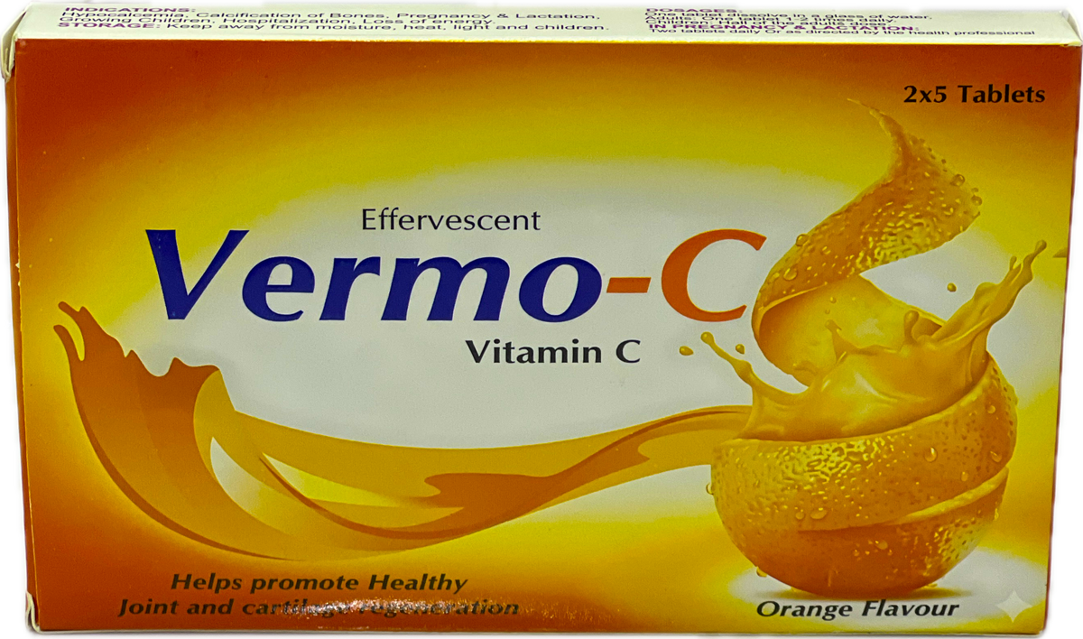 : Vermo-C Effervescent Vitamin C - 2x5 Tablets - Orange Flavour