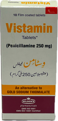 Vistamin Tablets 250mg - Penicillamine 250mg - Alternative to Gold Sodium Thiomalate - 10 Film Coated Tablets