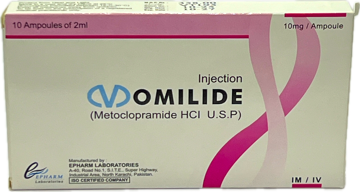 Vomilide Injection 10mg - Metoclopramide HCl USP - 10 Ampoules of 2ml - IM / IV